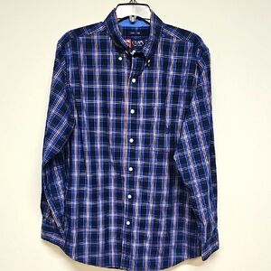 Chaps Easy Care Blue Red Plaid Button Down Long Sleeve Shirt Size Medium